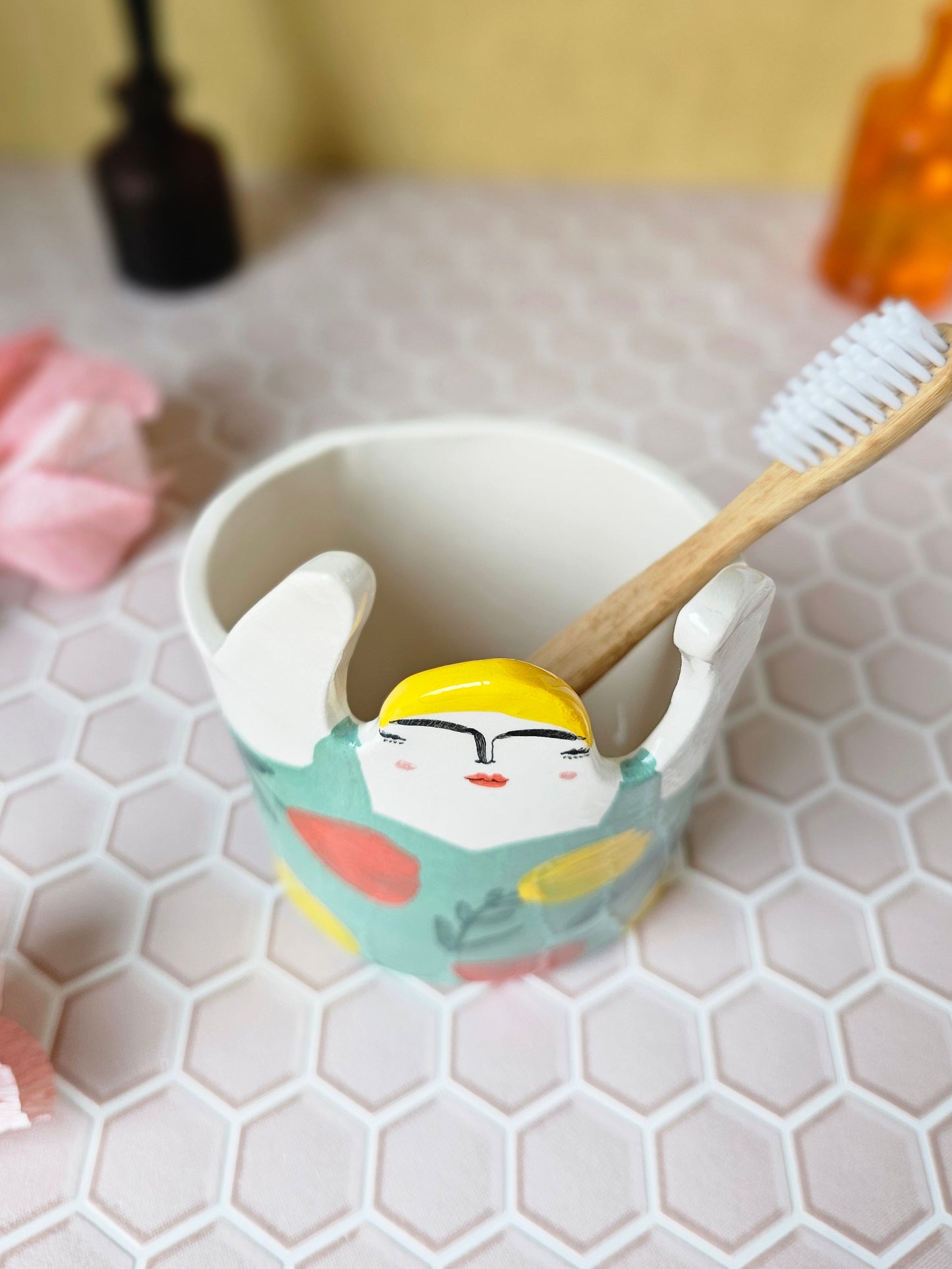Marigold the swimmer ceramic toothbrush holder