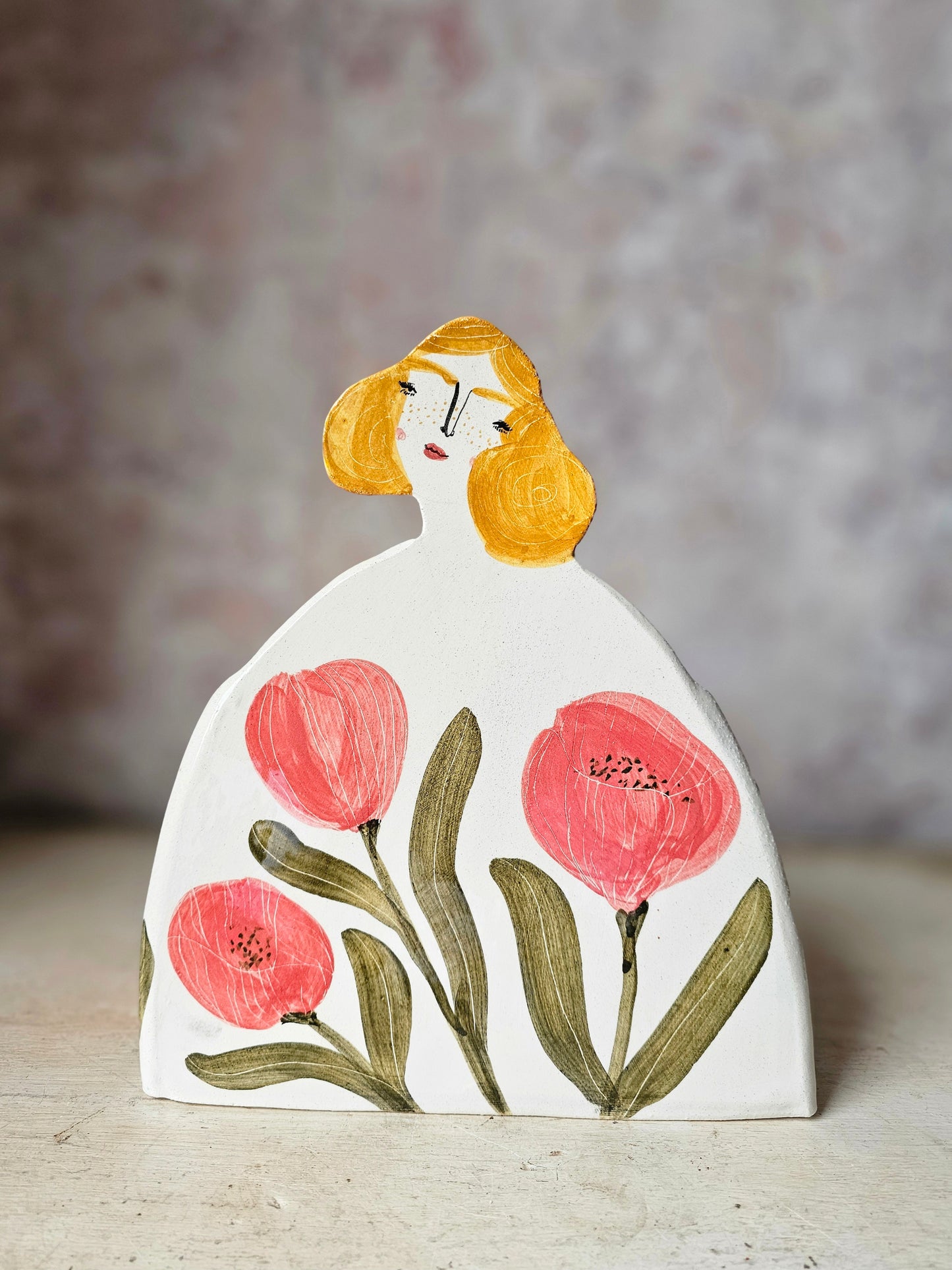 Made to order: Marigold handmade ceramic large vase pink flowers