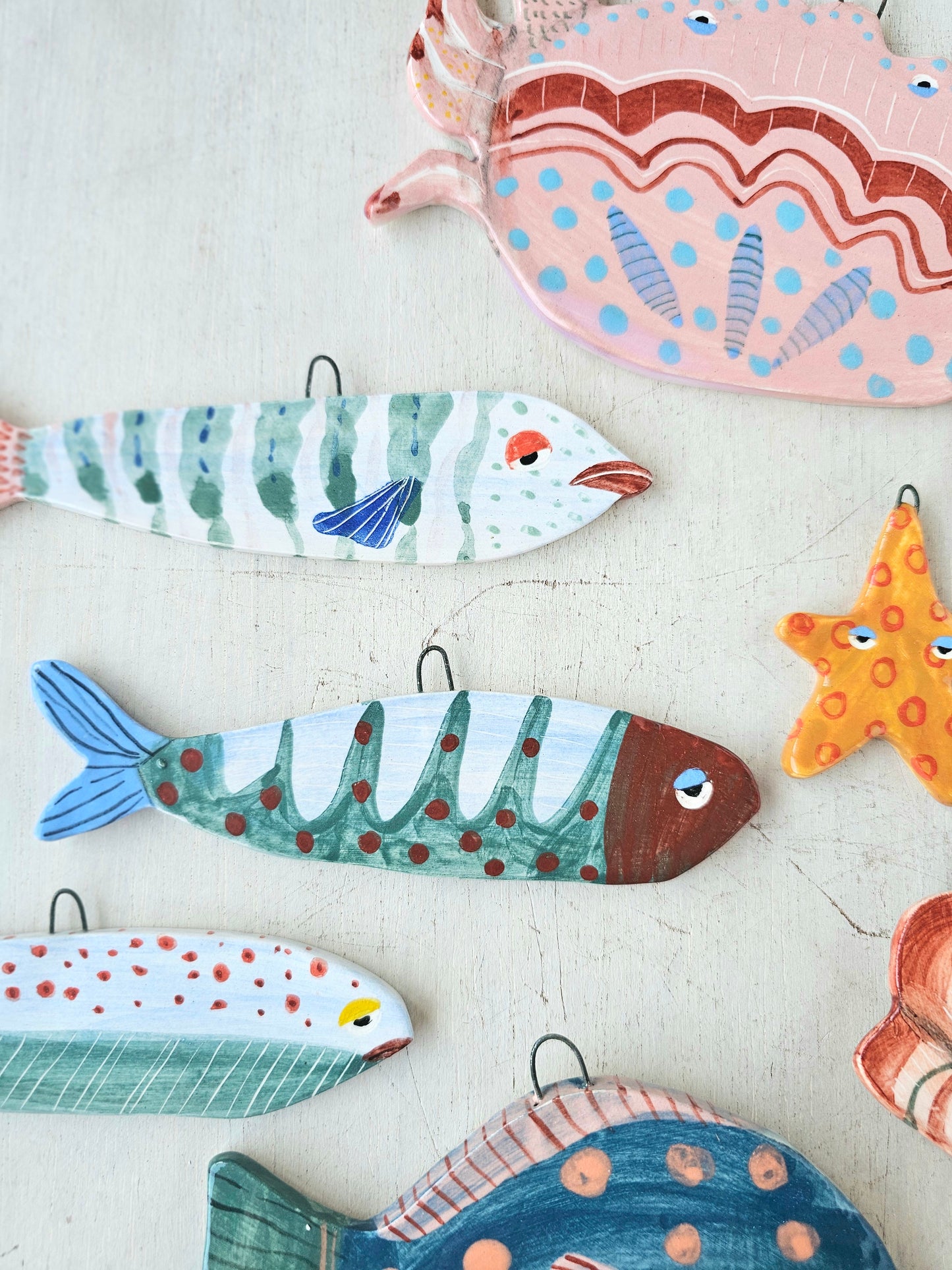 Made to order: Sheila McTin Sardine ceramic hand painted 3D decoration with blue tail