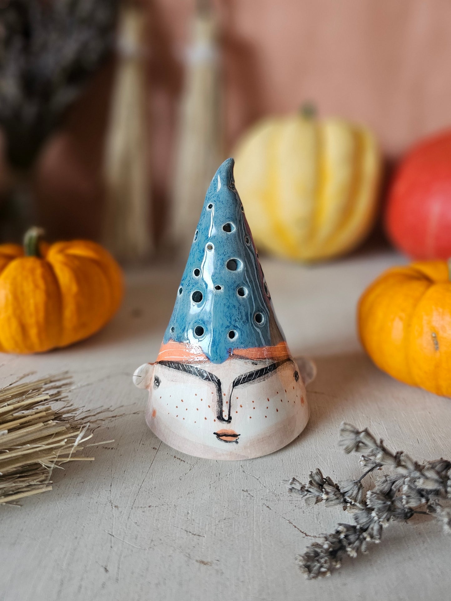 Luna Hex, witch, starlight Halloween ceramic lantern