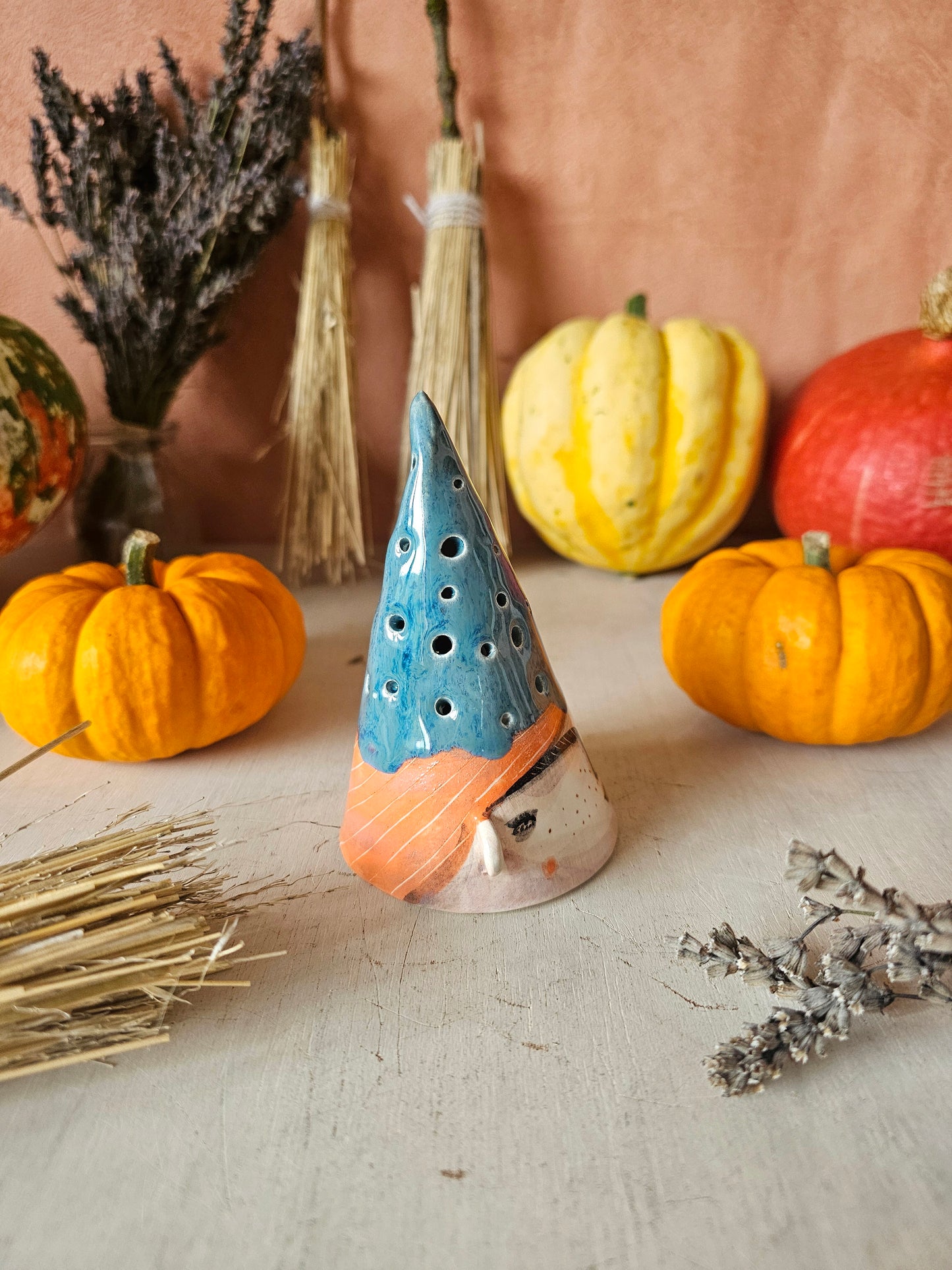 Luna Hex, witch, starlight Halloween ceramic lantern