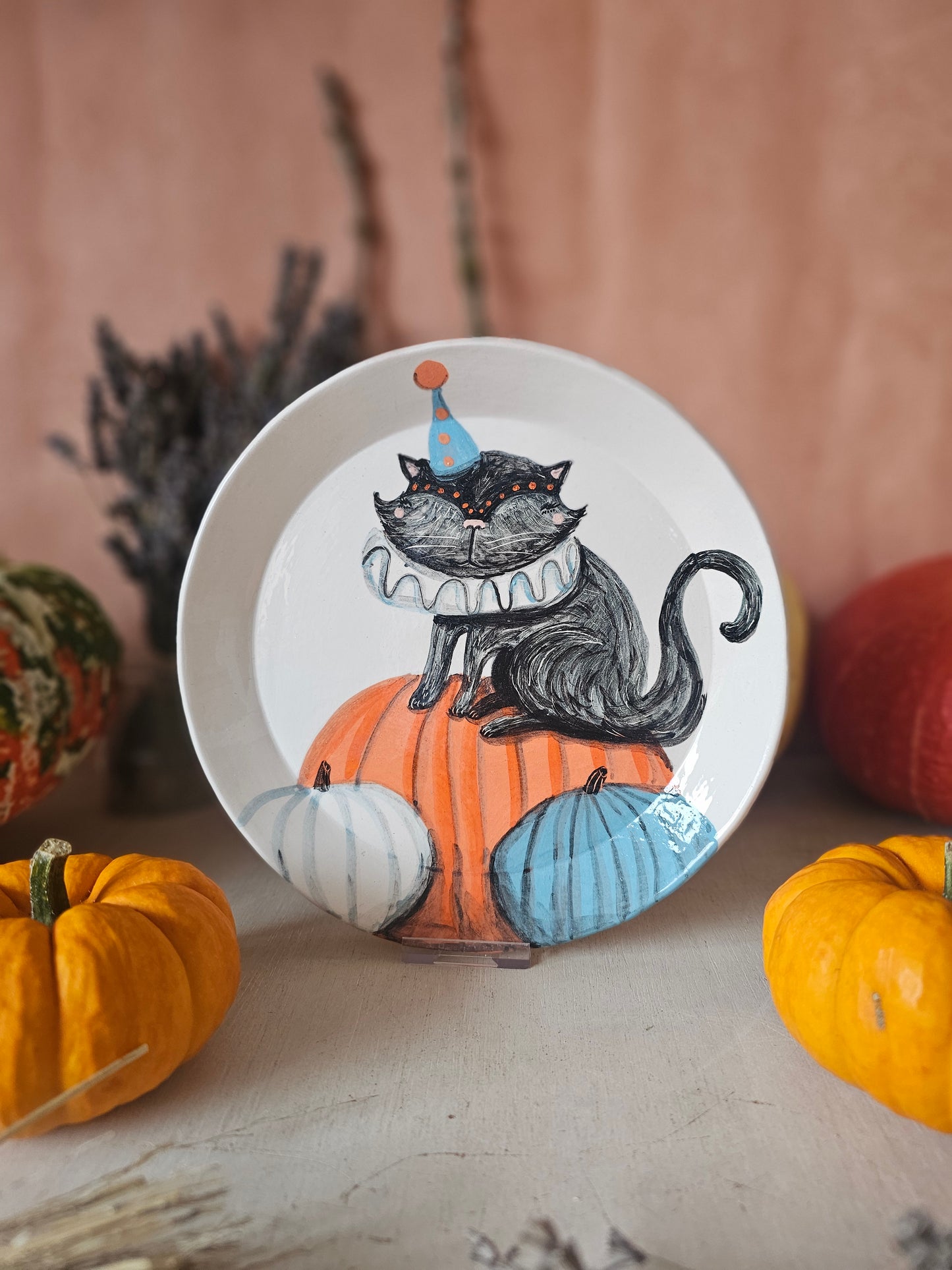 Pawothello the Halloween cat handmade ceramic, decorative plate