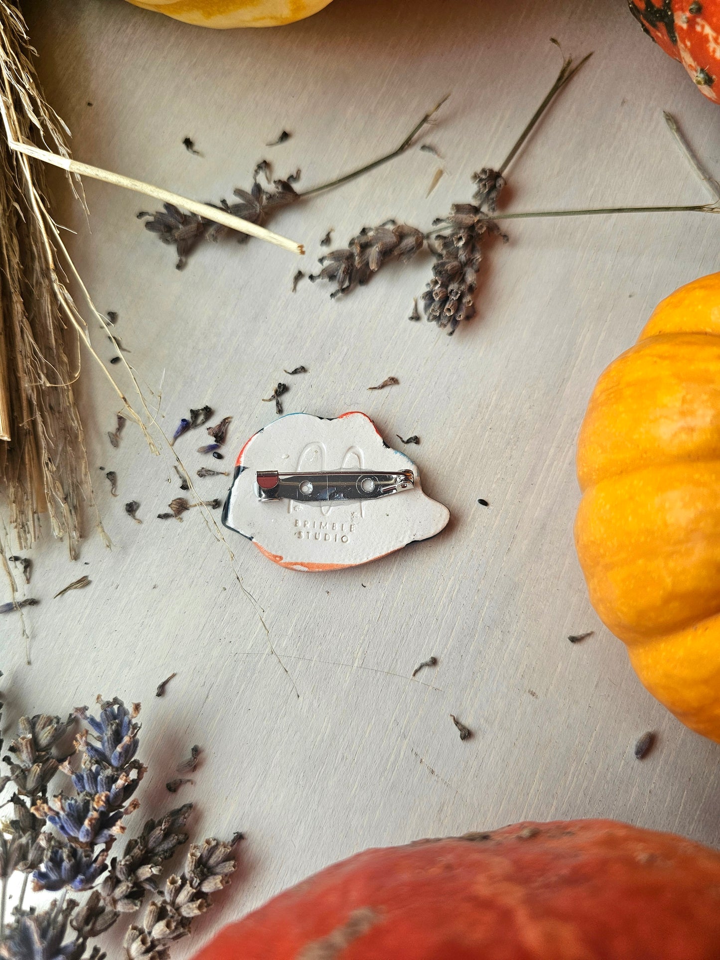 Petal Pumpkin, Halloween handmade ceramic brooch