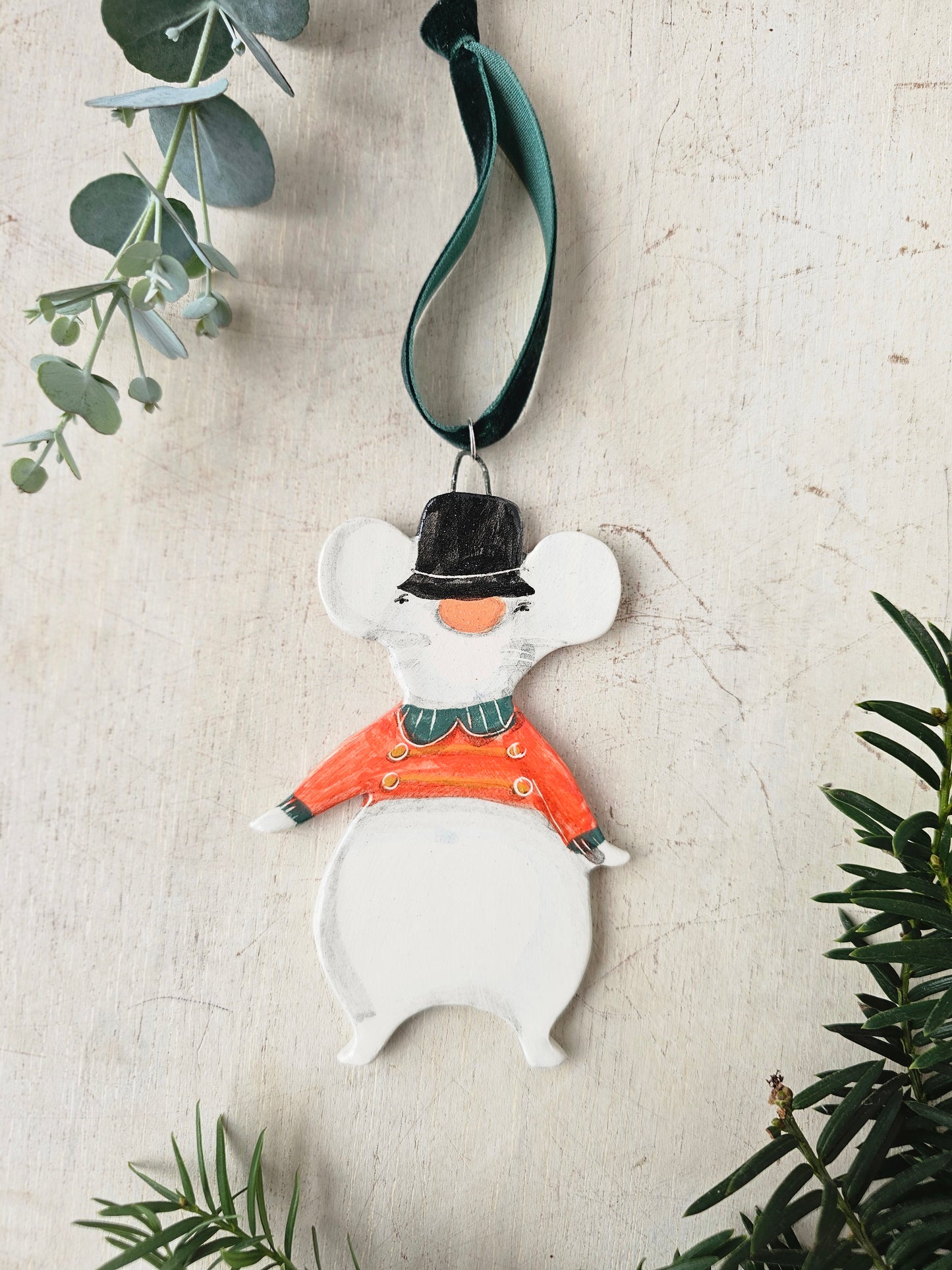 Pippin McSqueak — Hand-Painted Ceramic Christmas Mouse Ornament