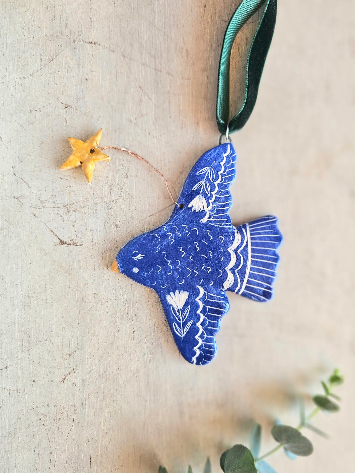 The Star-Keeper Bluebird — Ceramic Hanging Decoration