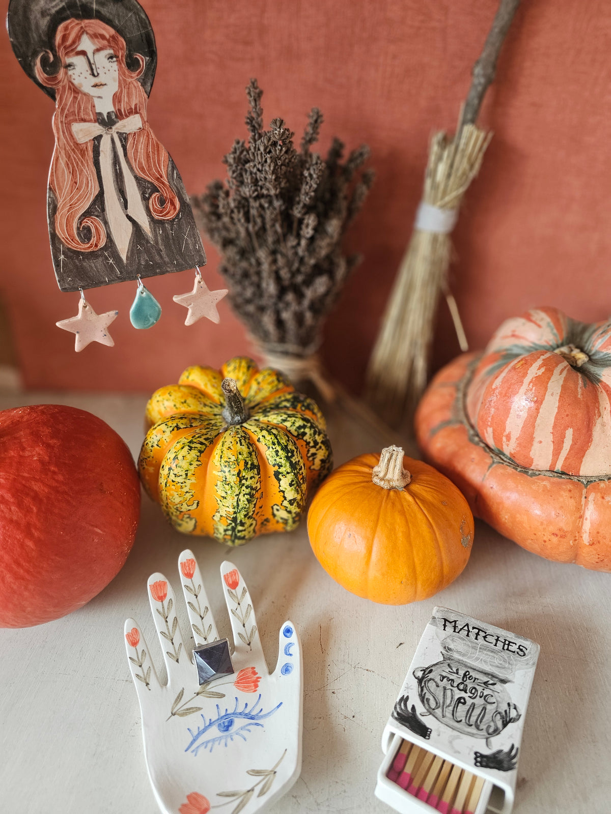 Clara the witch handmade ceramic hanging decoration