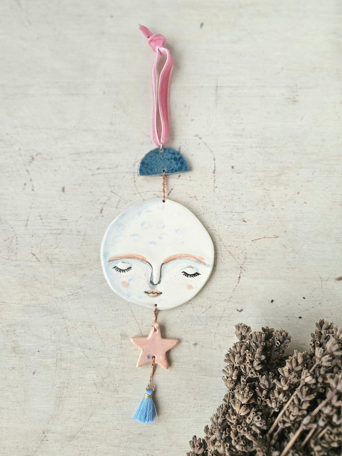 Luna Cloudwhisper — Hand-Painted Ceramic Ornament hanger Tassel