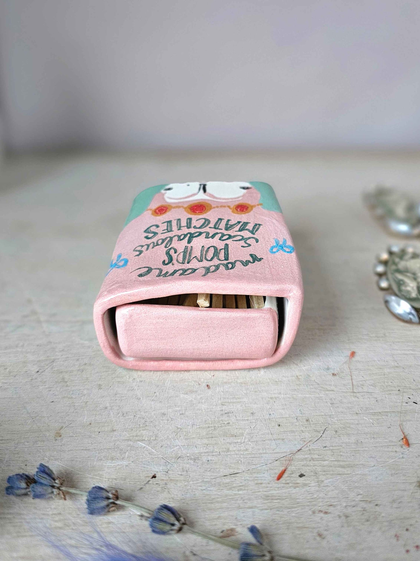 Made to order: Madame Pomp's Scandalous matches small ceramic matchbox