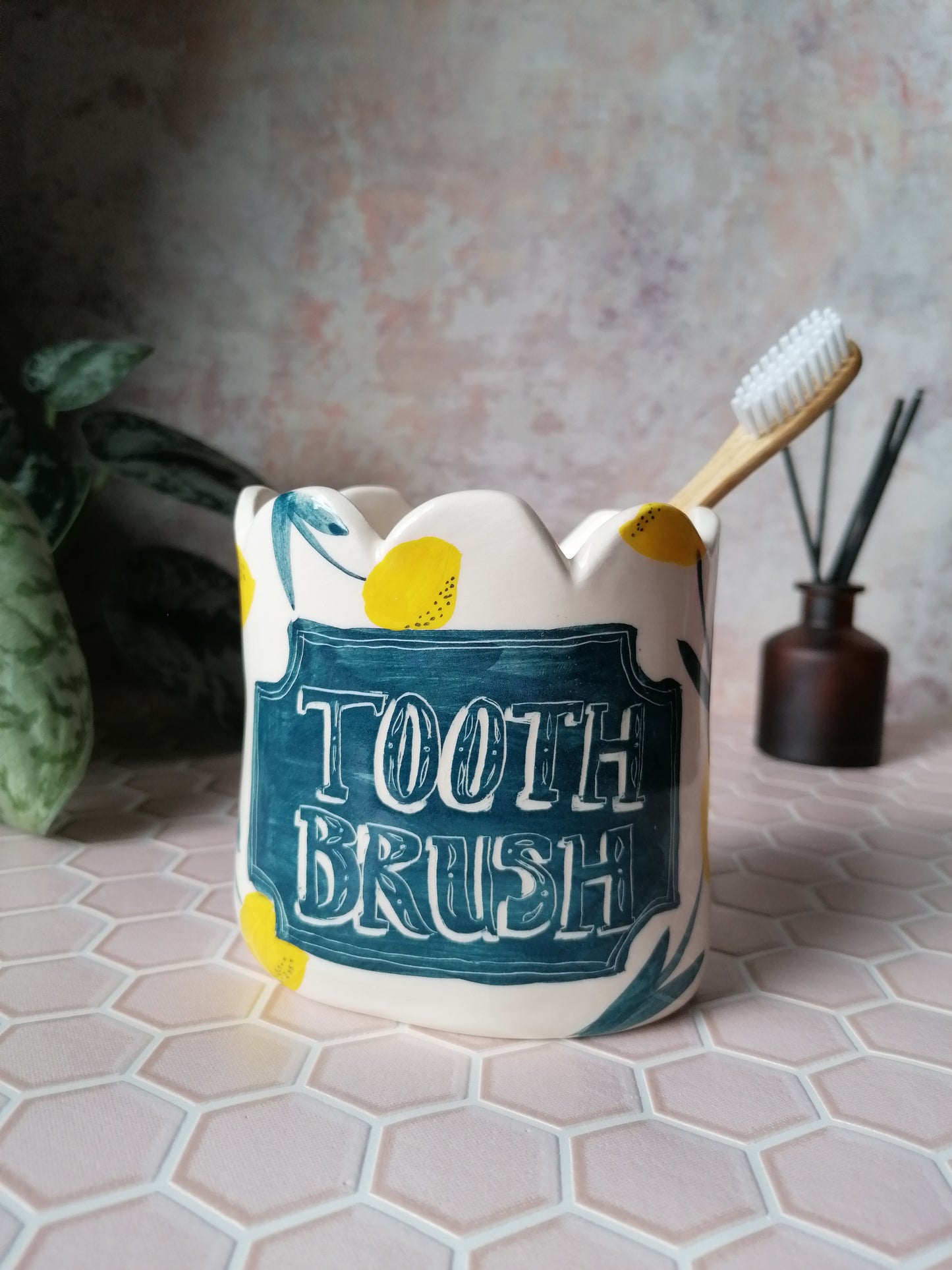 Yellow Flora toothbrush holder