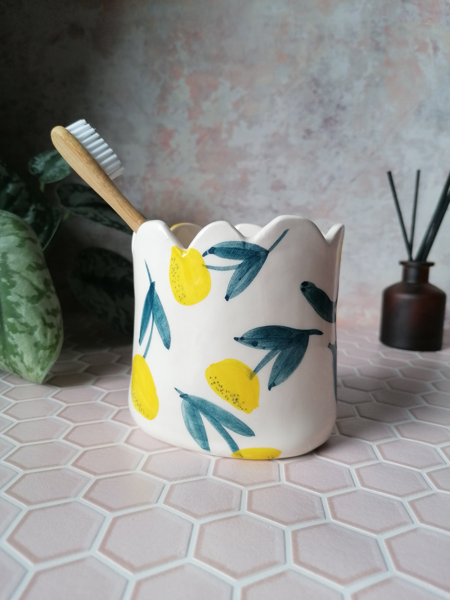 Yellow Flora toothbrush holder