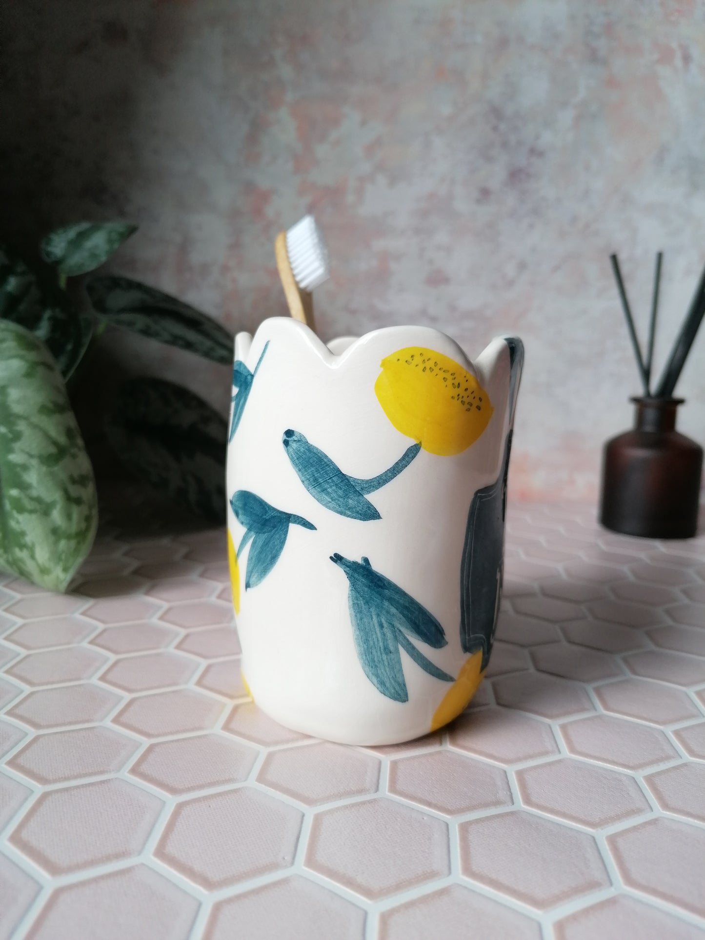 Yellow Flora toothbrush holder