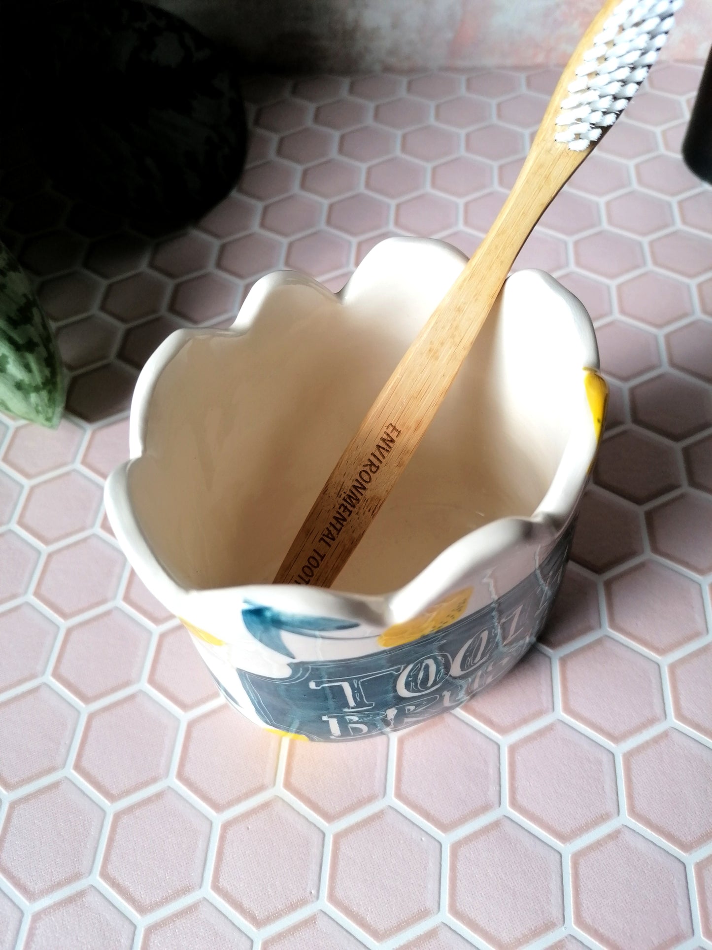Yellow Flora toothbrush holder