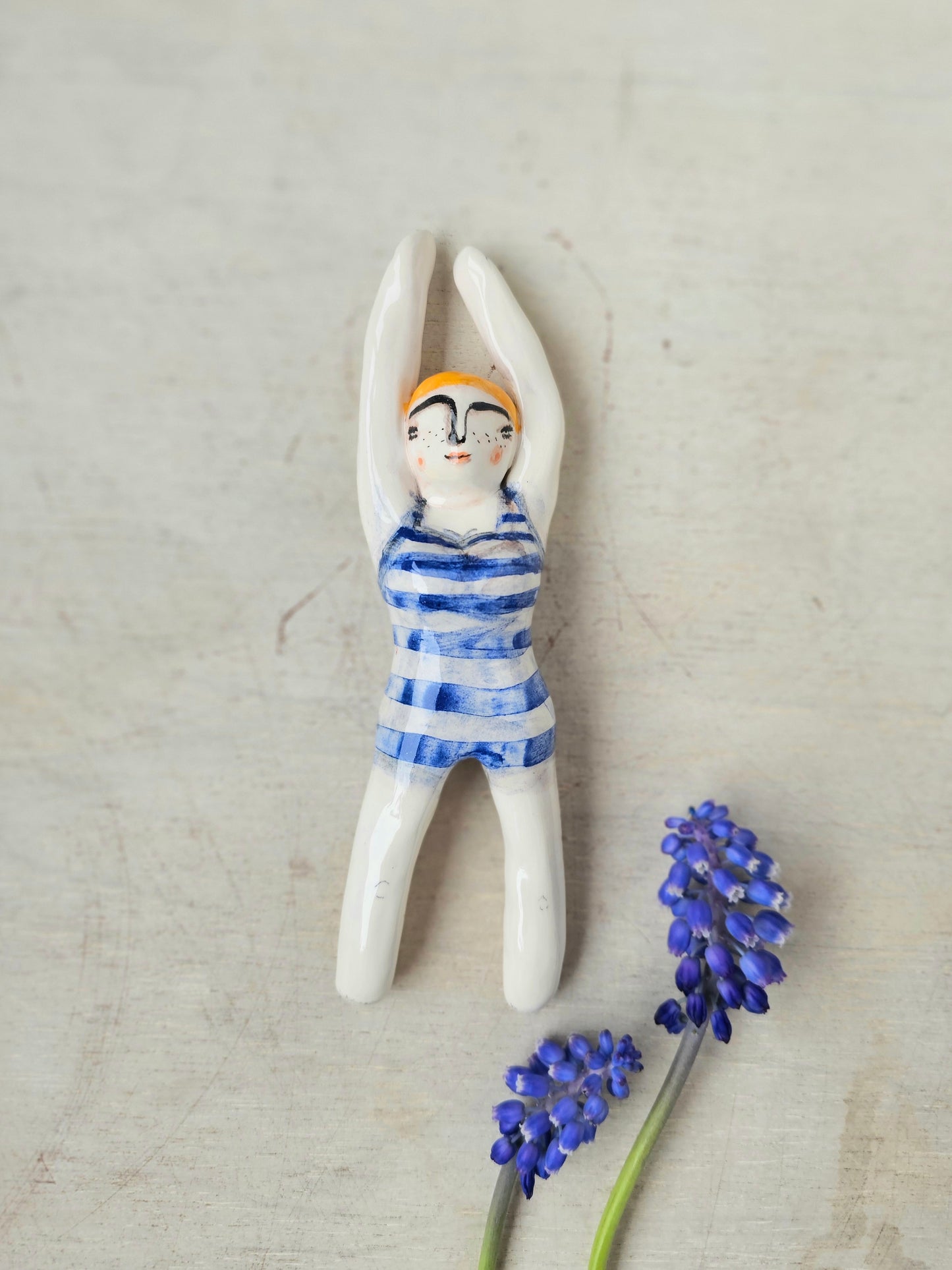 Sylvia the swimmer stripes ceramic bathroom light pull