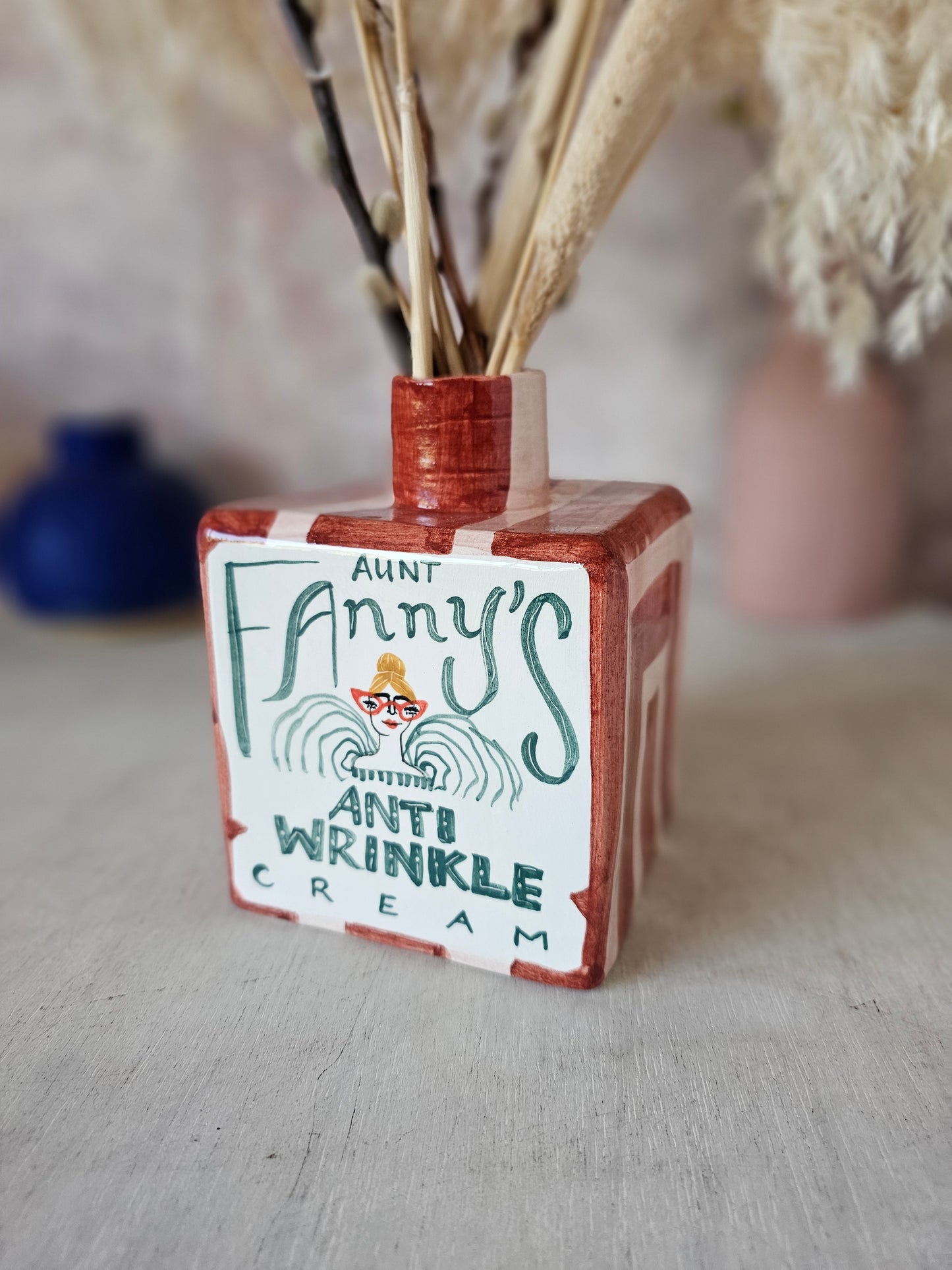 Aunt Fanny's Anti wrinkle cream Bottle large Vase wide stripe