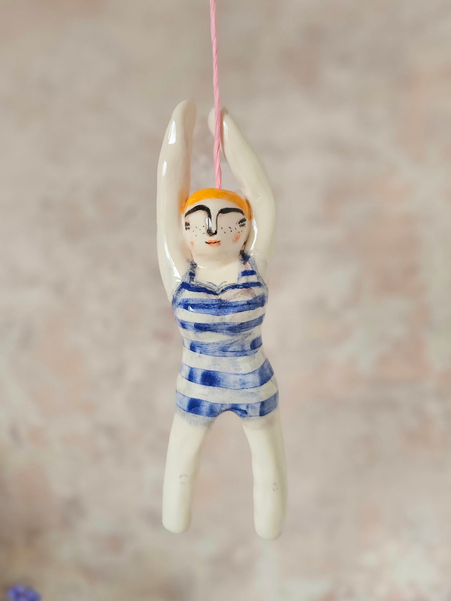 Sylvia the swimmer stripes ceramic bathroom light pull