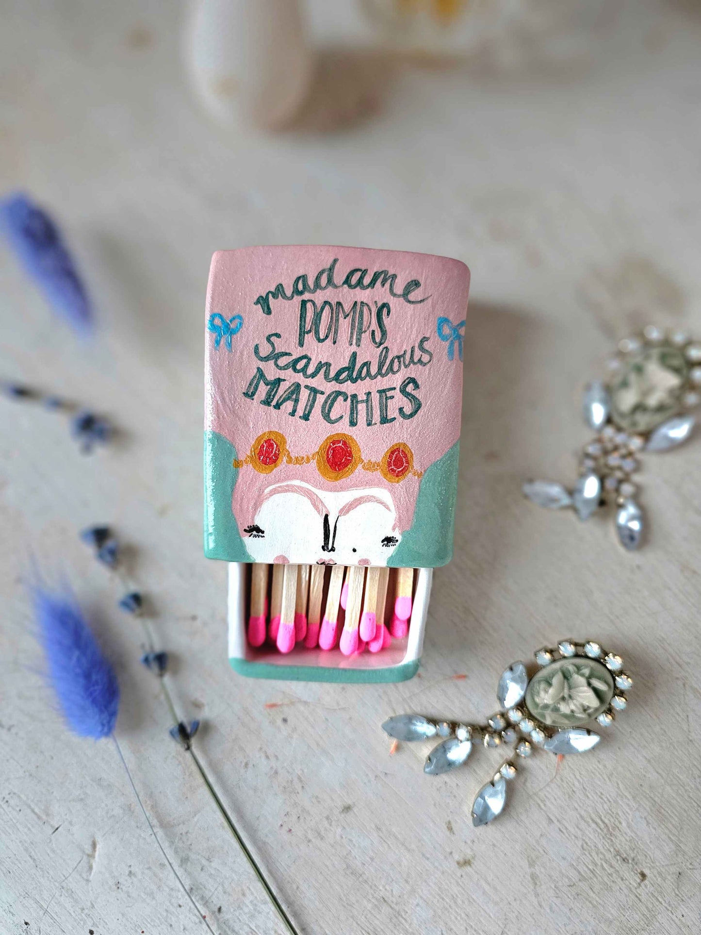 Madame Pomp's Scandalous matches small ceramic matchbox