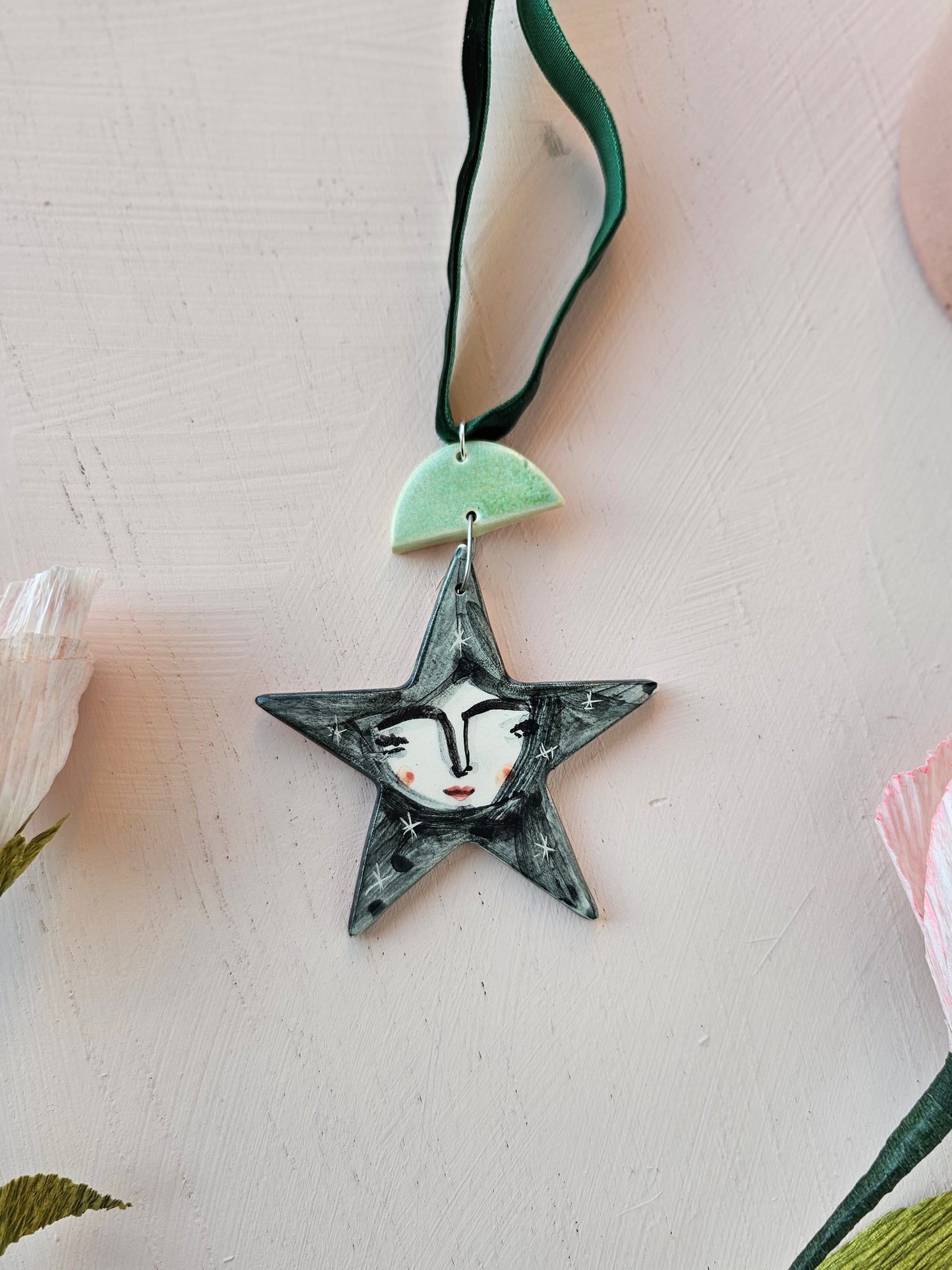 Star hanging ceramic christmas decoration
