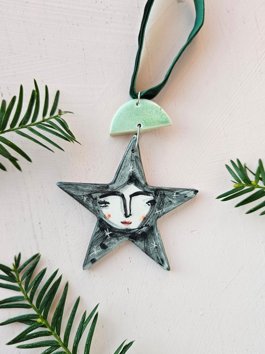 Star hanging ceramic christmas decoration