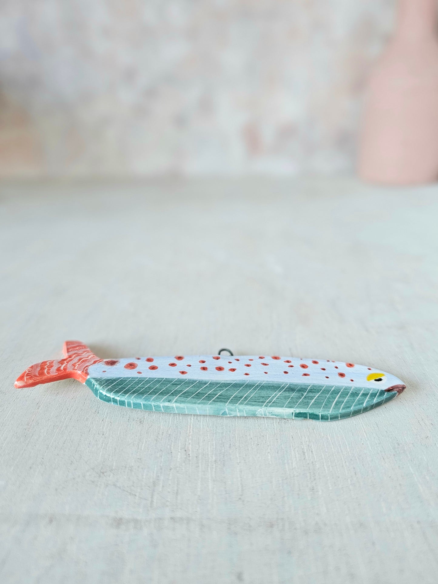 Sheila McTin Sardine ceramic hand painted  wall hanging decoration with spots