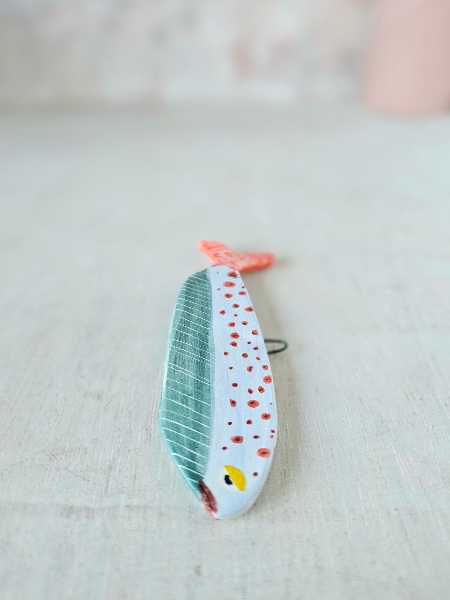 Sheila McTin Sardine ceramic hand painted  wall hanging decoration with spots