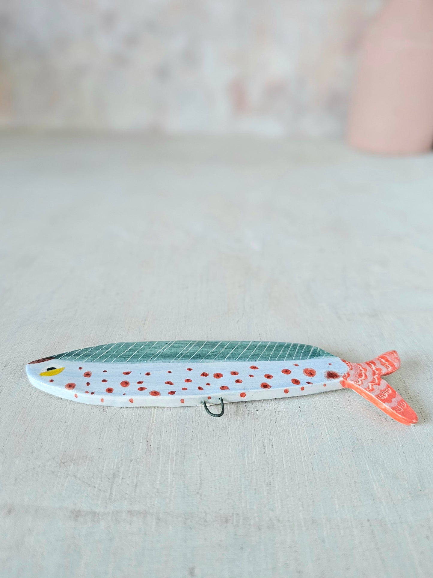 Sheila McTin Sardine ceramic hand painted  wall hanging decoration with spots