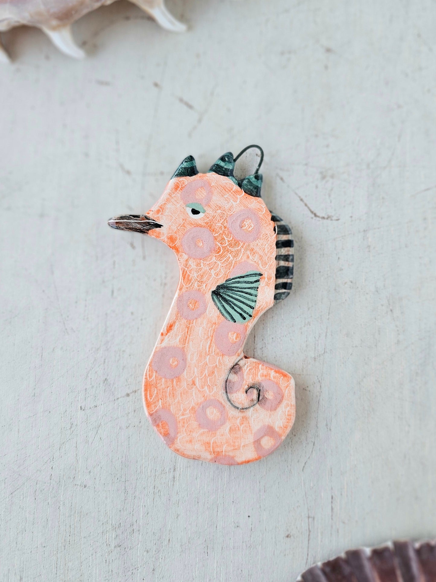 Sally Saltybottom  hand  crafted ceramic Seahorse wall hanging decoration