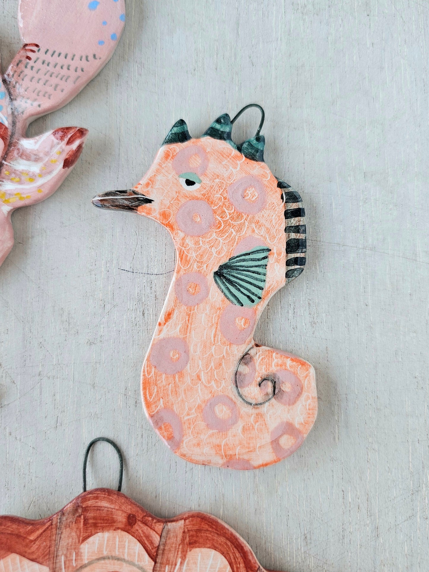 Sally Saltybottom  hand  crafted ceramic Seahorse wall hanging decoration