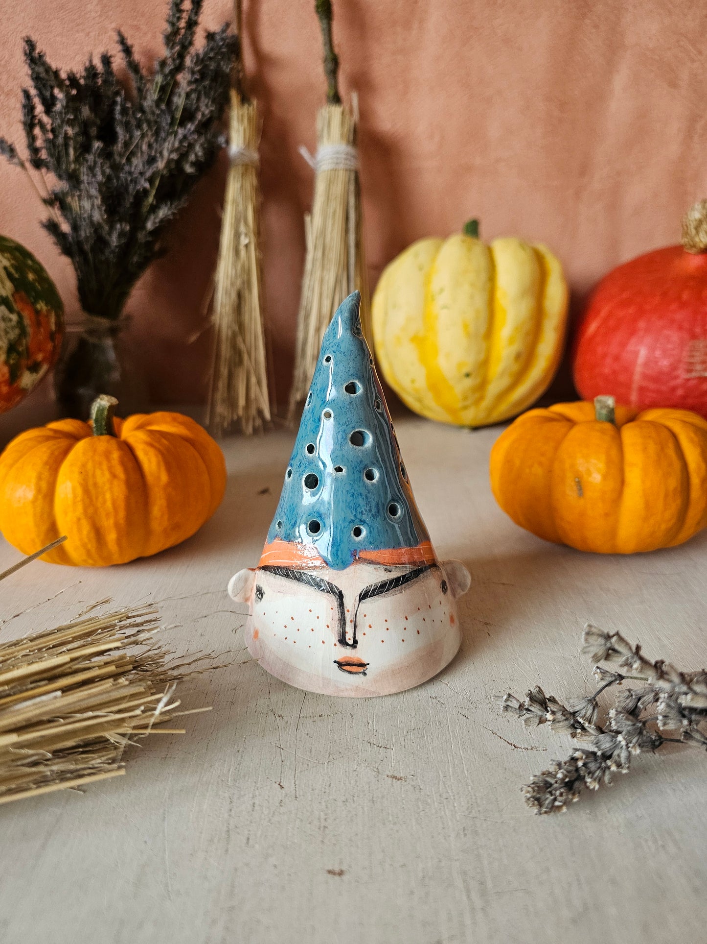 Luna Hex, witch, starlight Halloween  ceramic lantern