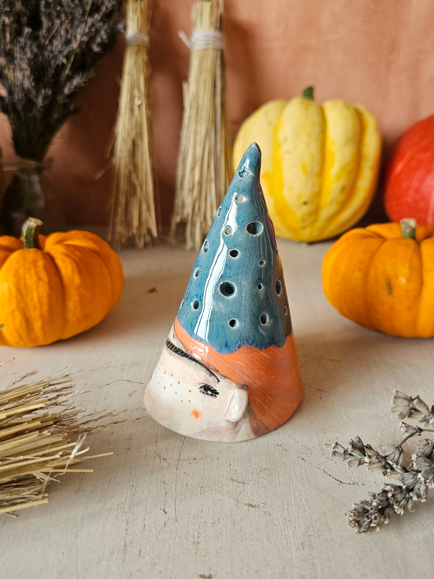 Luna Hex, witch, starlight Halloween  ceramic lantern