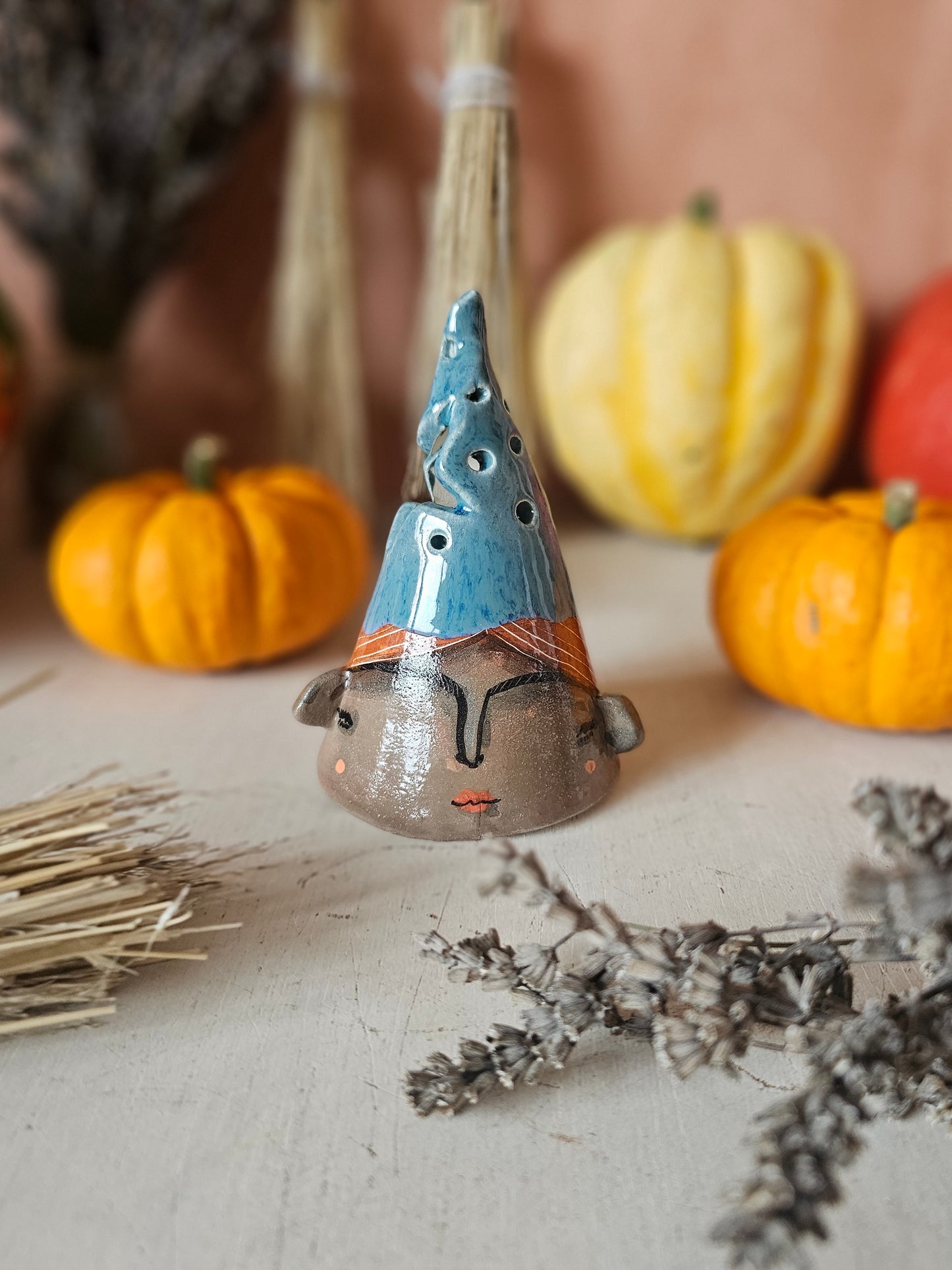 Luni Hex, witch, starlight Halloween  ceramic lantern