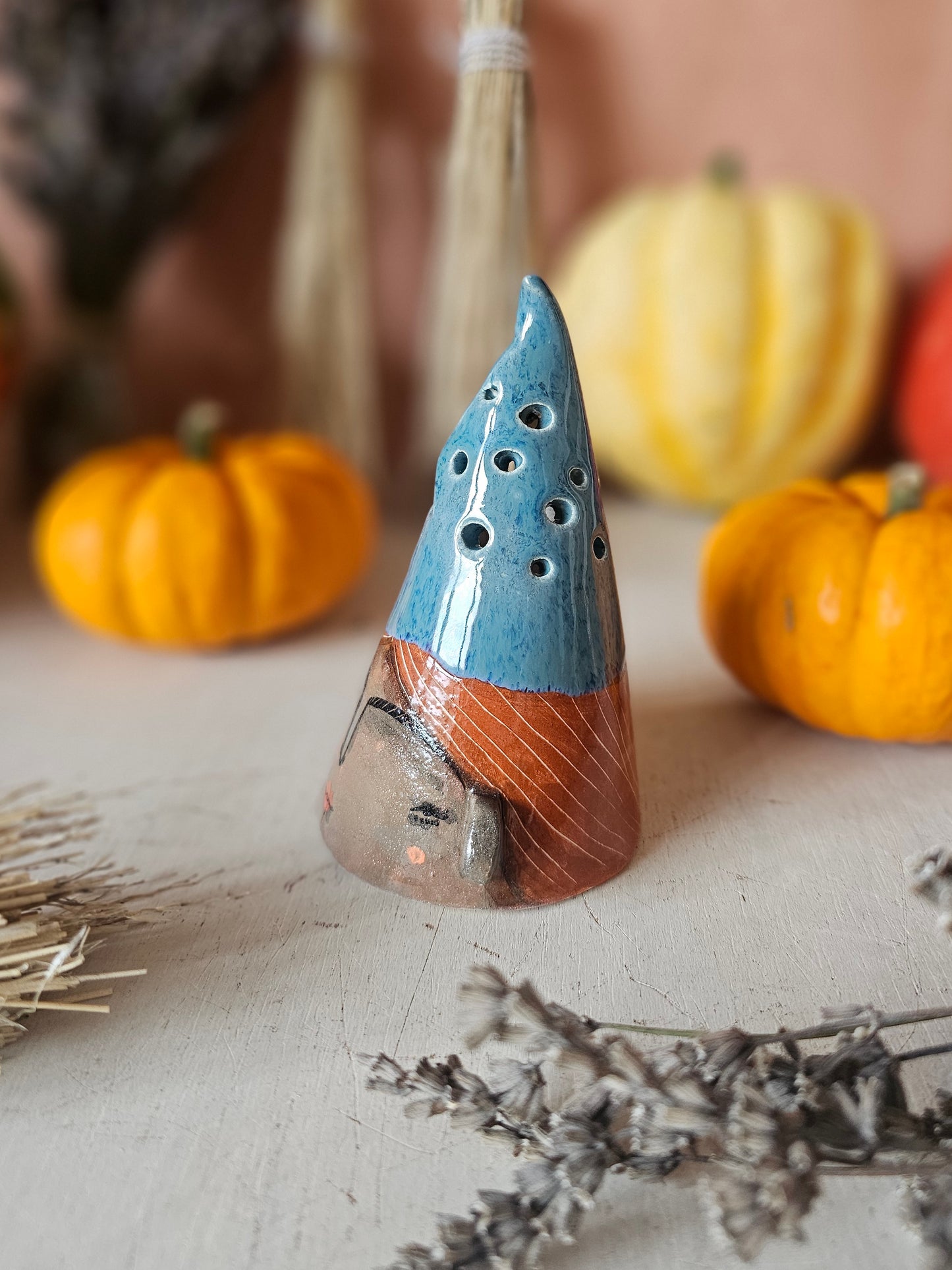 Luni Hex, witch, starlight Halloween  ceramic lantern