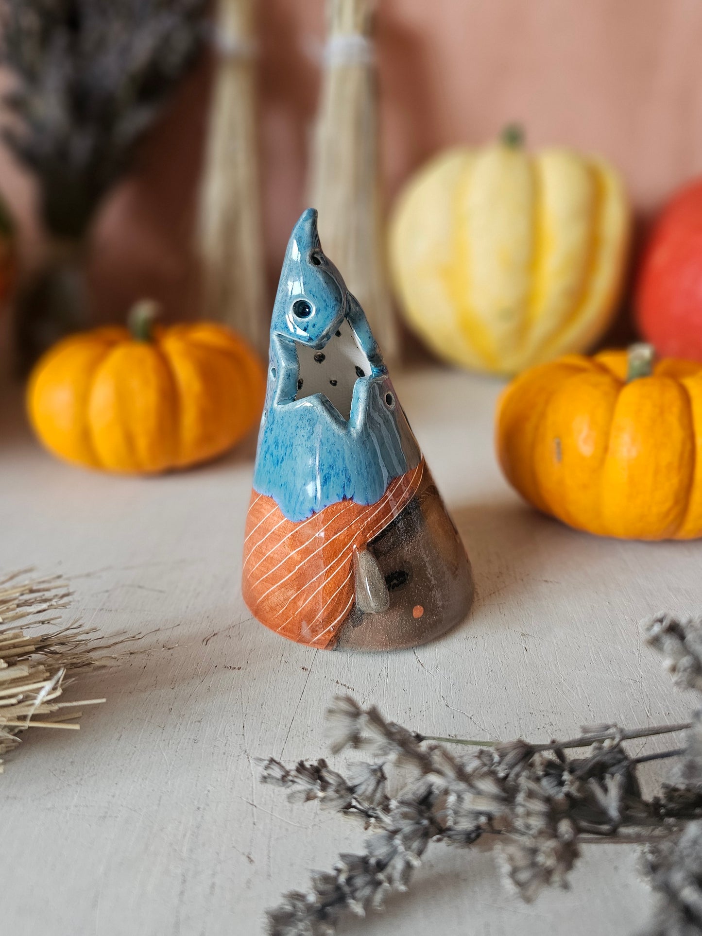 Luni Hex, witch, starlight Halloween  ceramic lantern