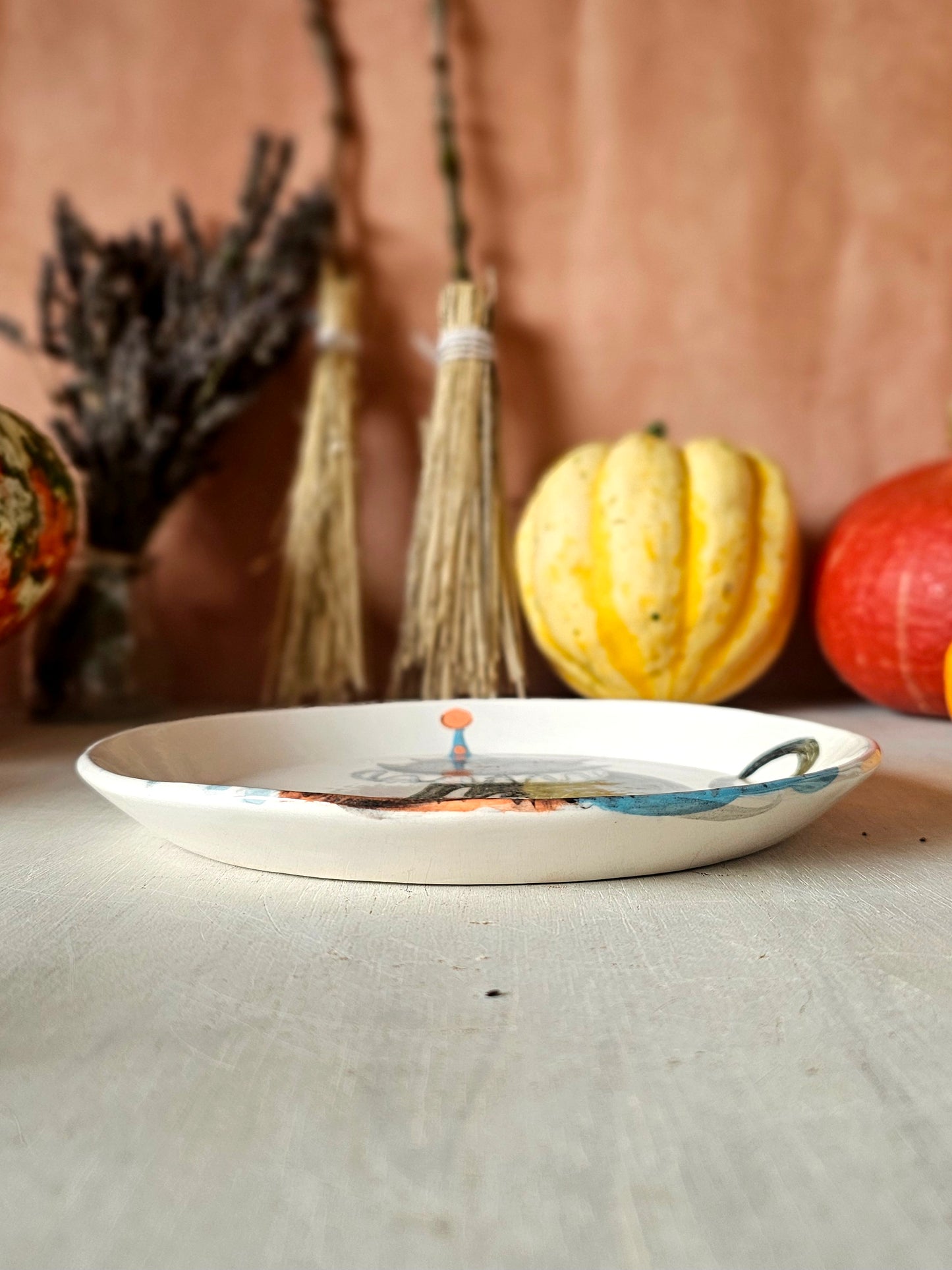 Pawothello the Halloween cat handmade ceramic, decorative plate