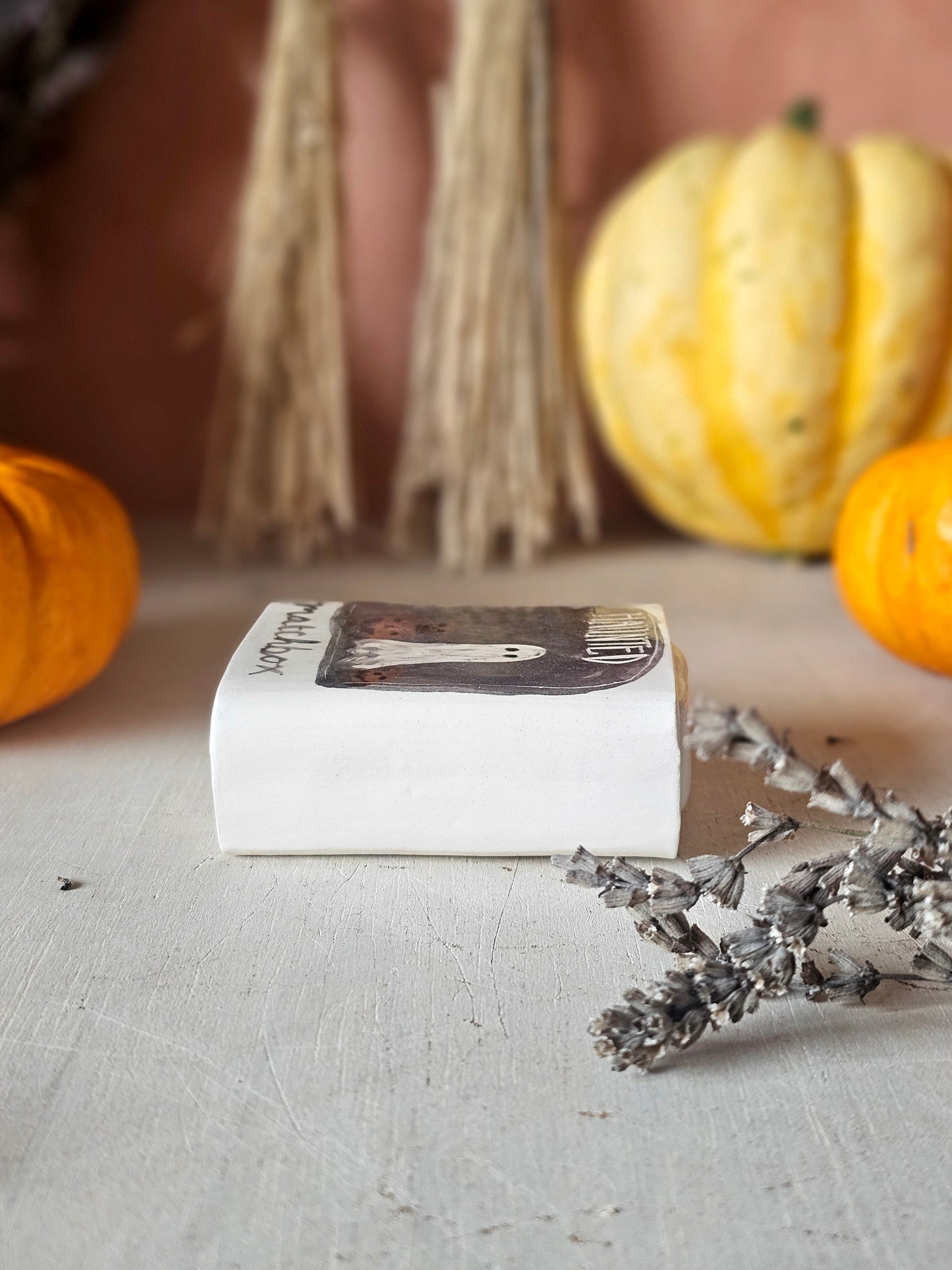 The haunted small ceramic matchbox with mini ghost