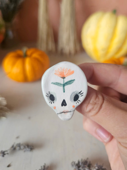 Fleur de bones, skeleton,  Halloween handmade ceramic brooch