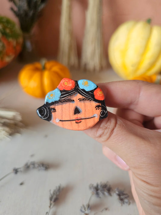 Petal Pumpkin, Halloween handmade ceramic brooch