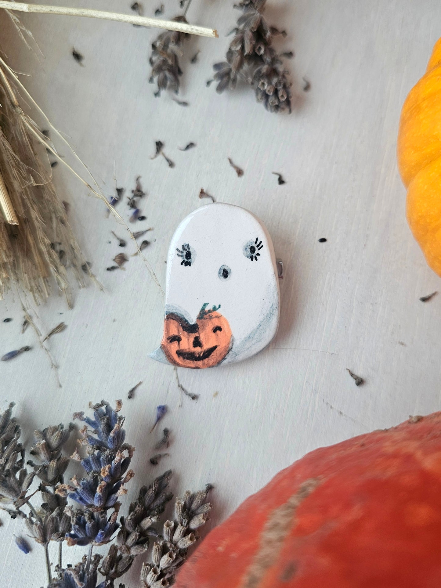 Bob the ghost, Halloween handmade ceramic brooch