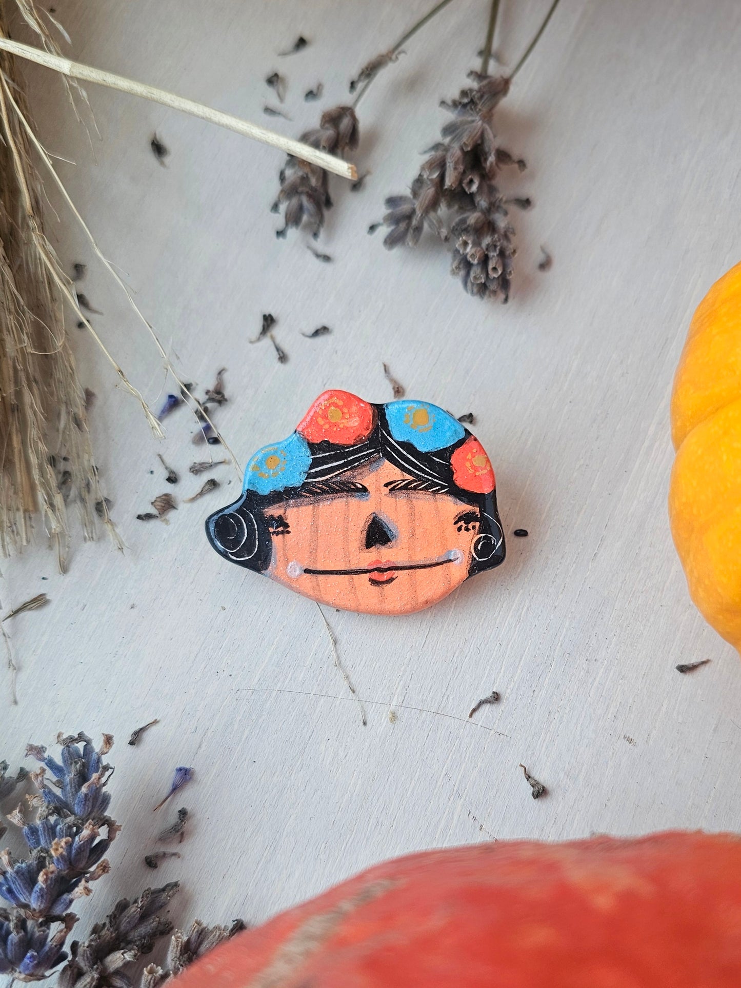 Petal Pumpkin, Halloween handmade ceramic brooch