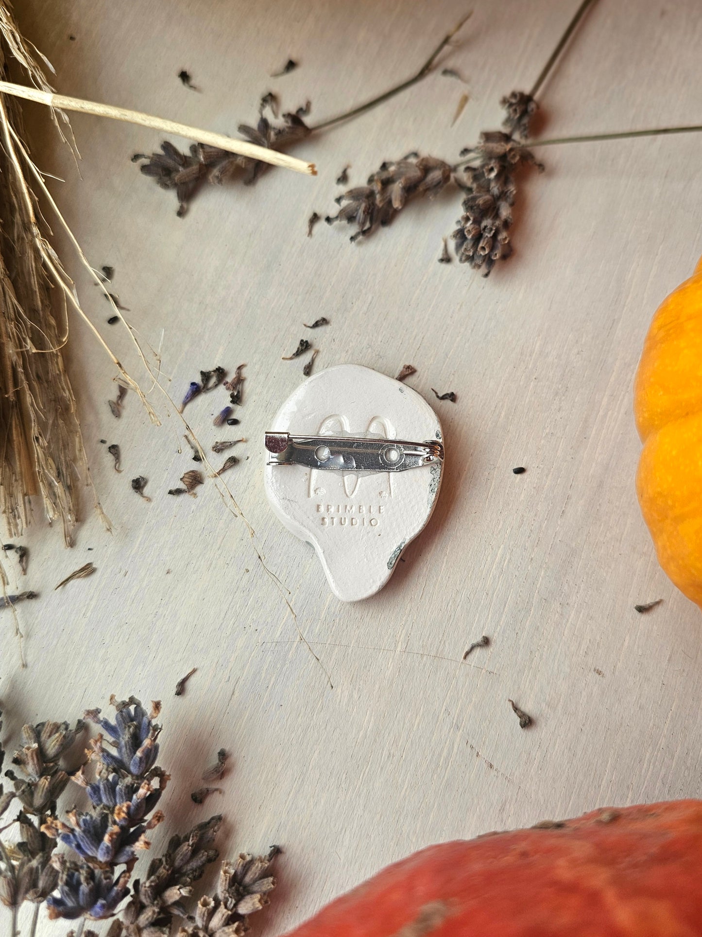 Fleur de bones, skeleton,  Halloween handmade ceramic brooch