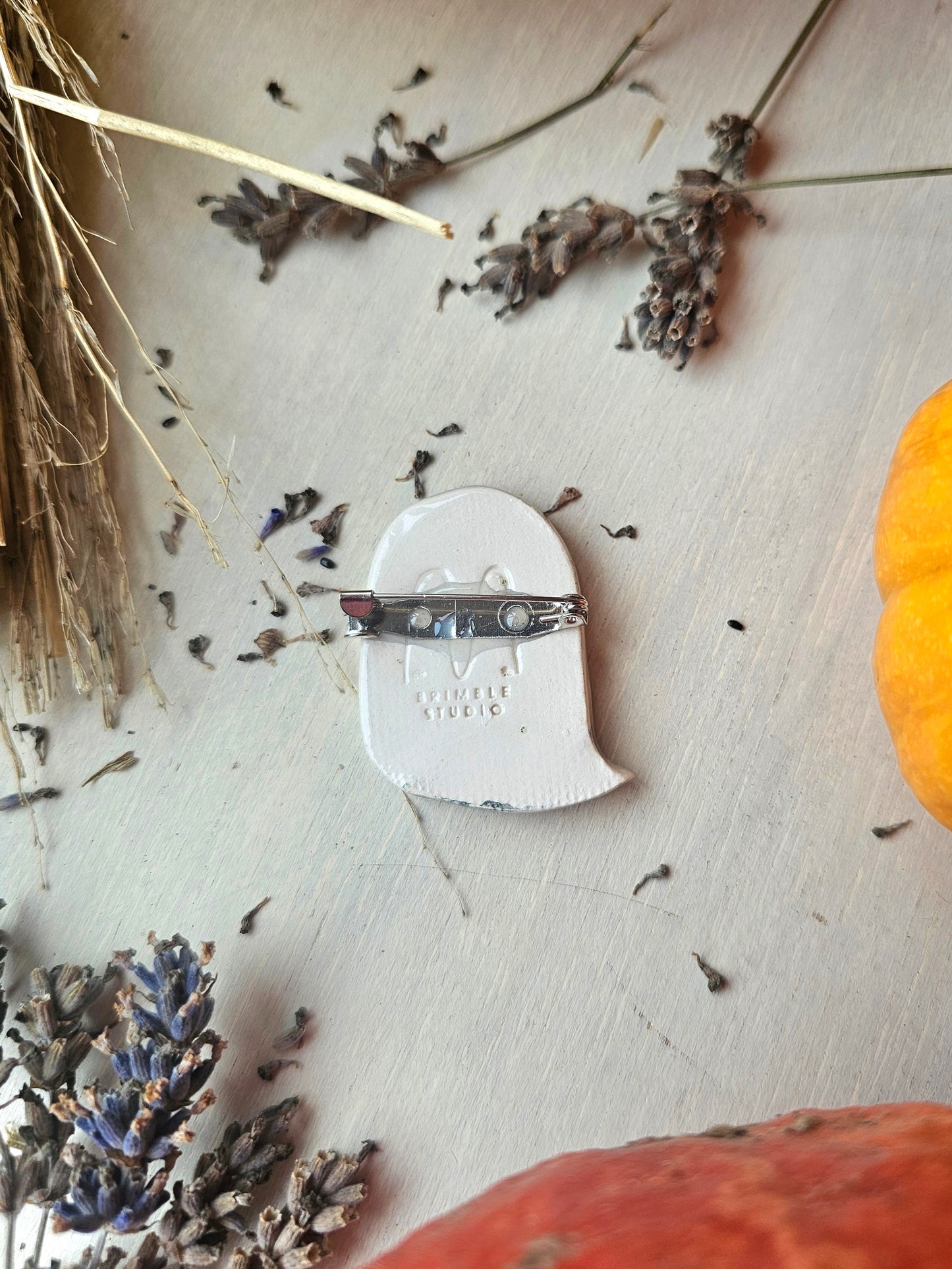 Bob the ghost, Halloween handmade ceramic brooch