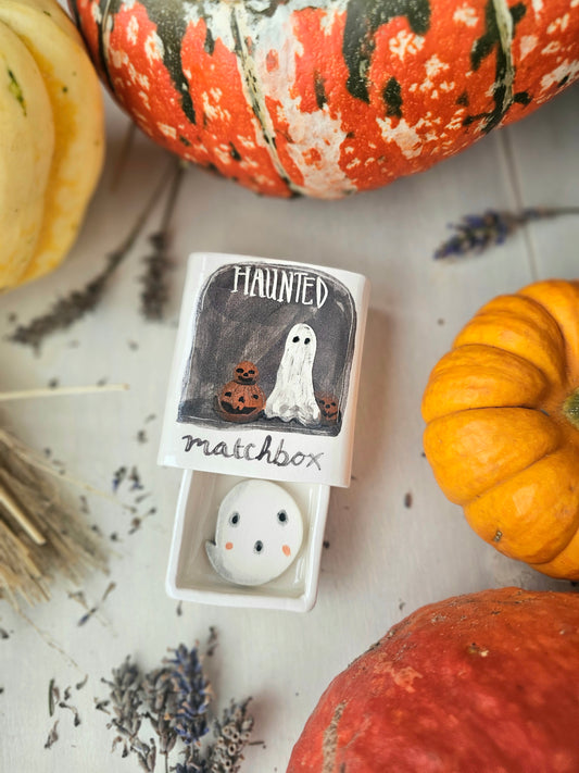 The haunted small ceramic matchbox with mini ghost