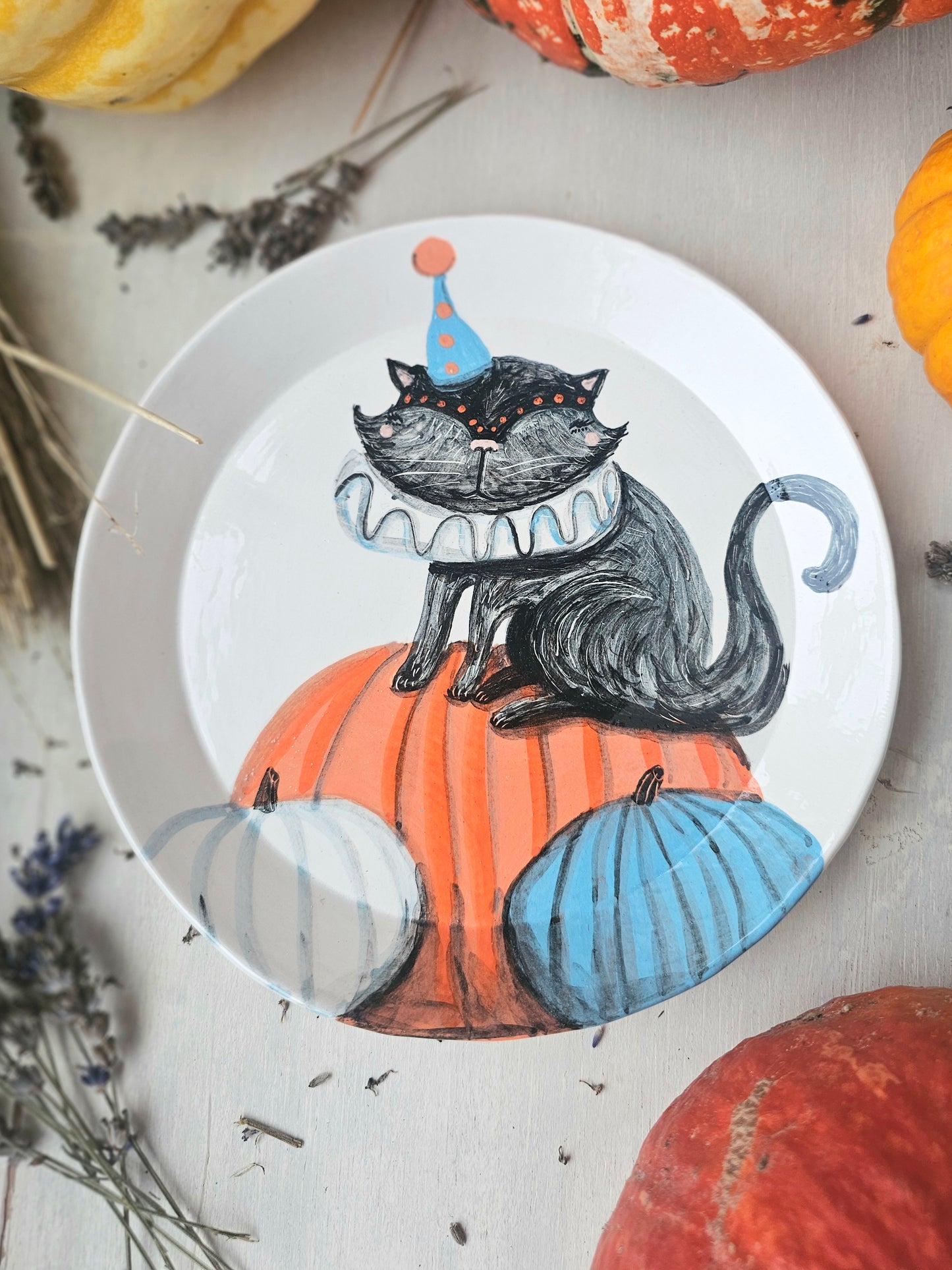Pawothello the Halloween cat handmade ceramic, decorative plate