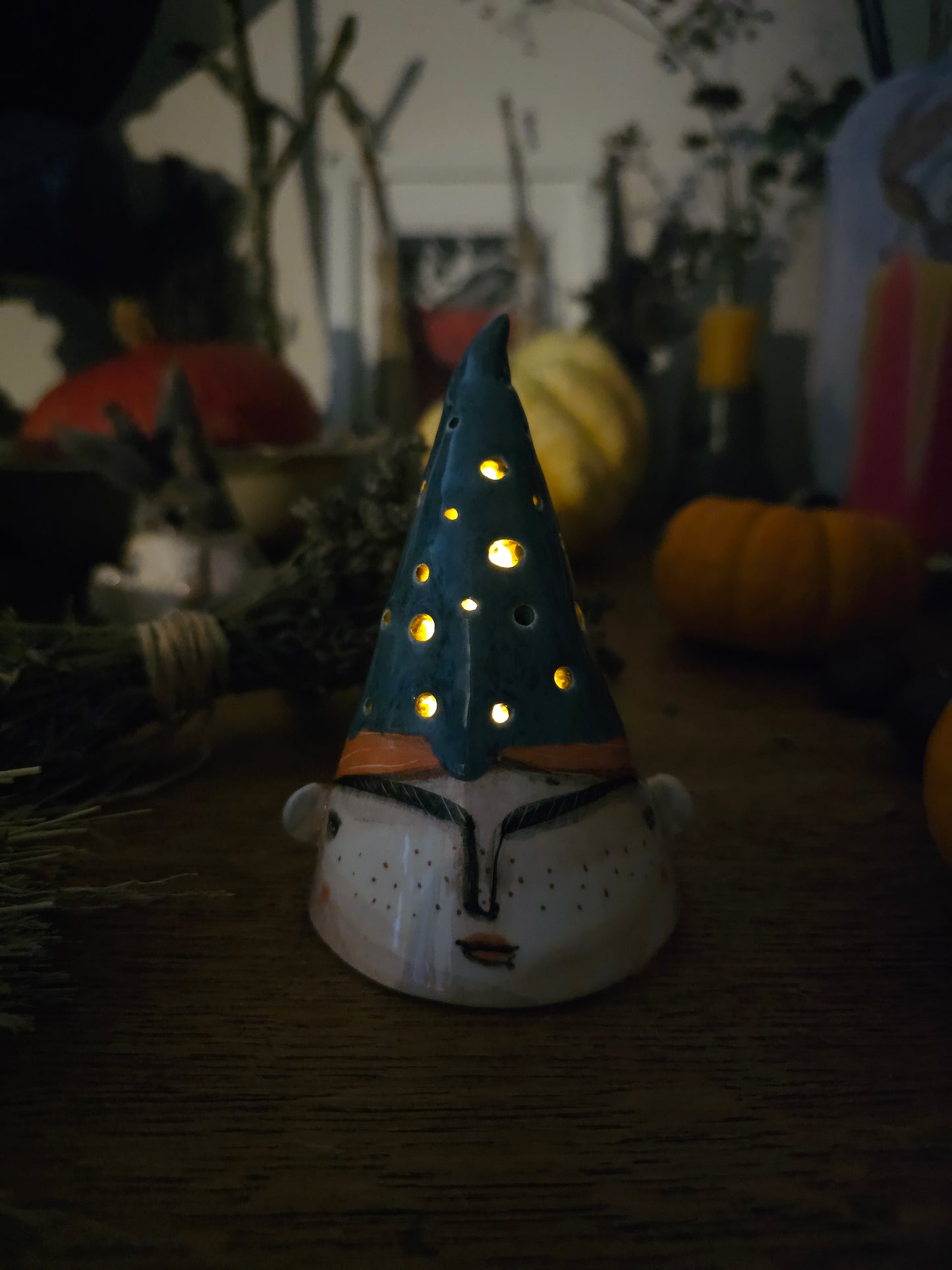 Luna Hex, witch, starlight Halloween  ceramic lantern