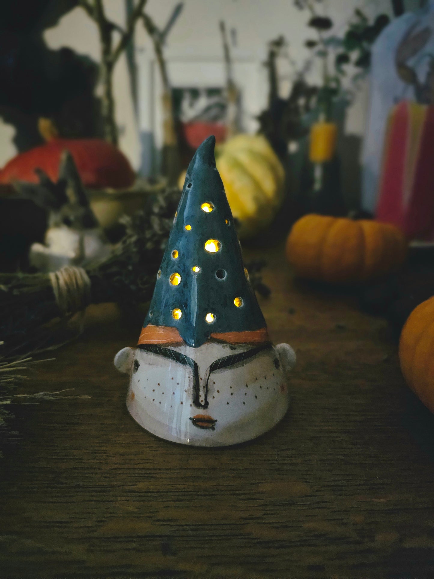 Luna Hex, witch, starlight Halloween  ceramic lantern