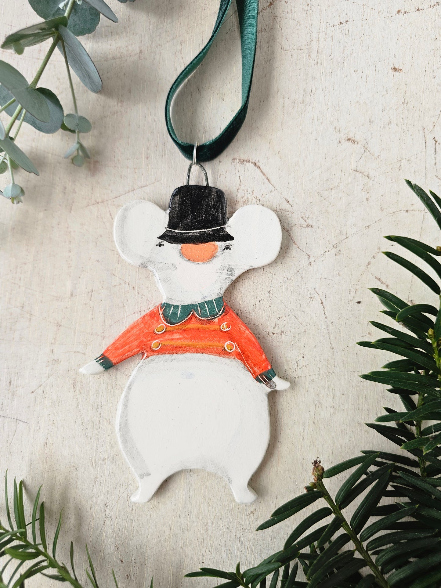 Pippin McSqueak — Hand-Painted Ceramic Christmas Mouse Ornament