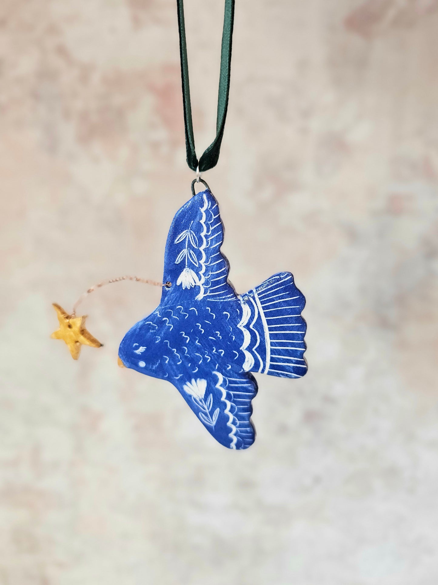 The Star-Keeper Bluebird — Ceramic Hanging Decoration