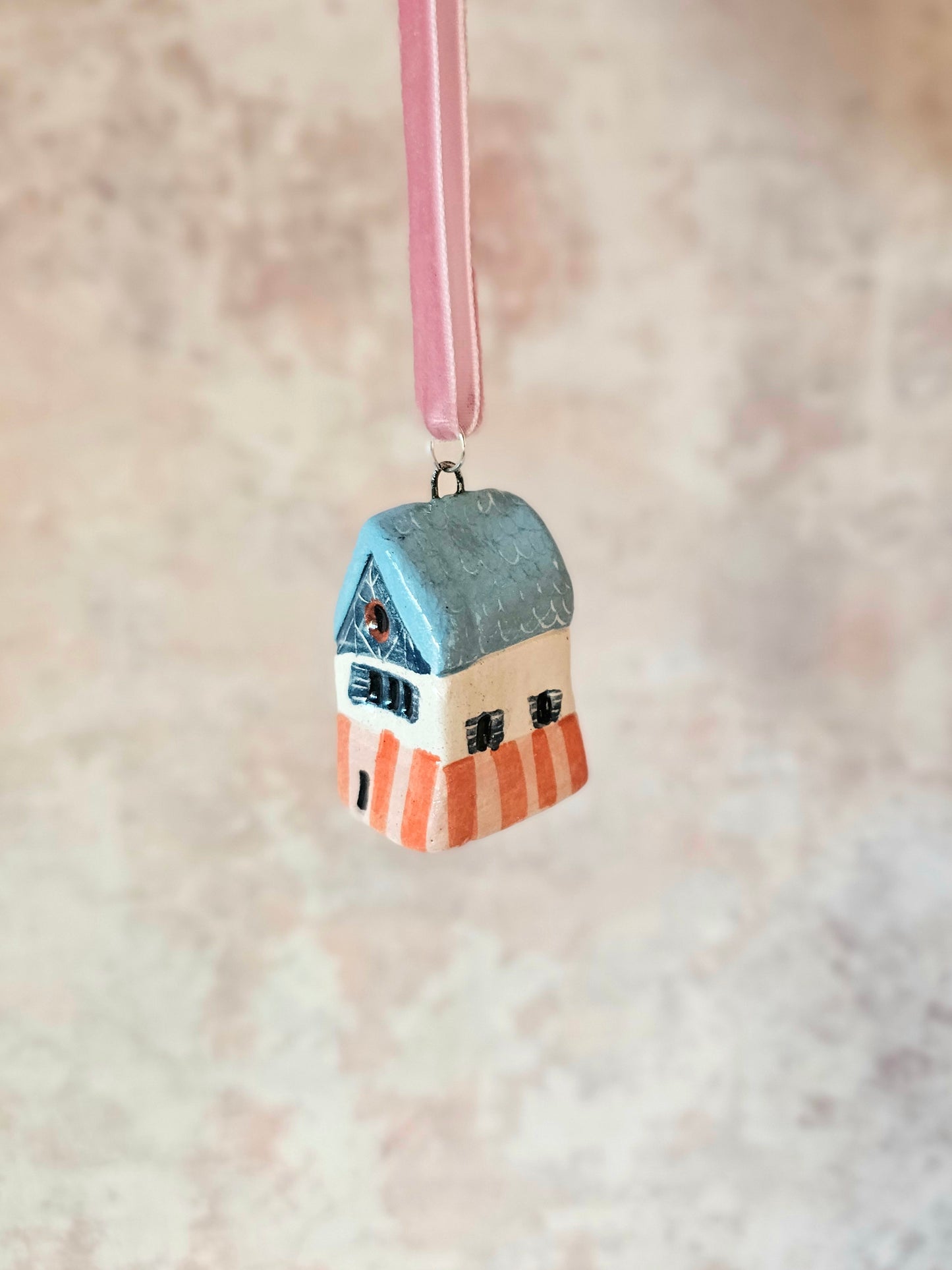 Brimble Studio

Mini Alpine Houses — Hand-Painted Ceramic Christmas Ornaments - stripes and blue roof
