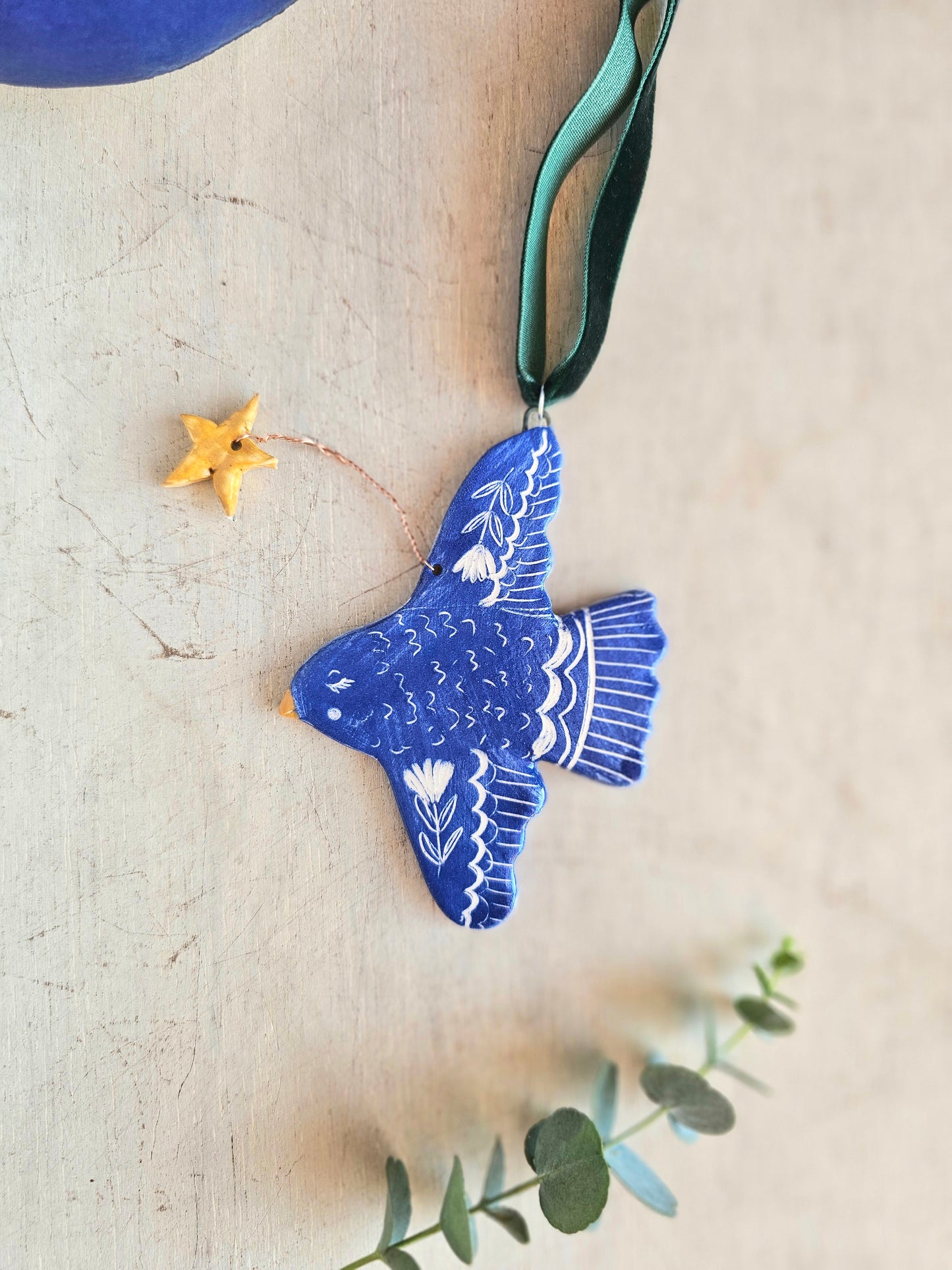 The Star-Keeper Bluebird — Ceramic Hanging Decoration