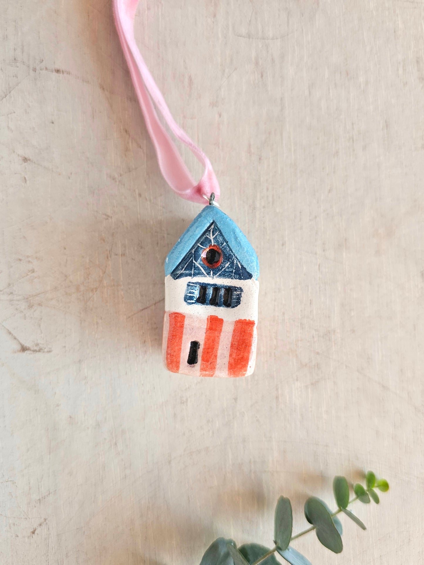 Brimble Studio

Mini Alpine Houses — Hand-Painted Ceramic Christmas Ornaments - stripes and blue roof