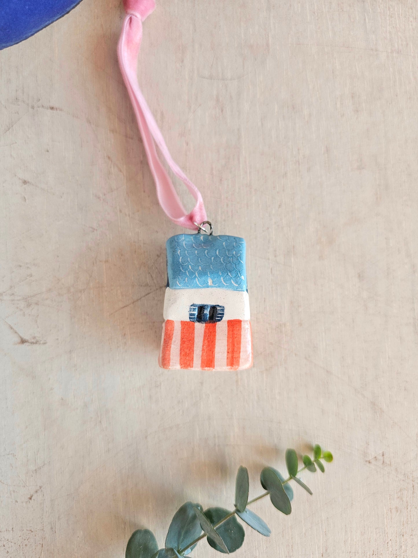 Brimble Studio

Mini Alpine Houses — Hand-Painted Ceramic Christmas Ornaments - stripes and blue roof